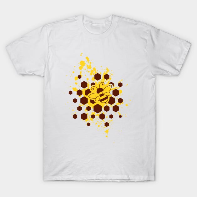 Bee, honeycombs and yellow splash T-Shirt by Florin Tenica